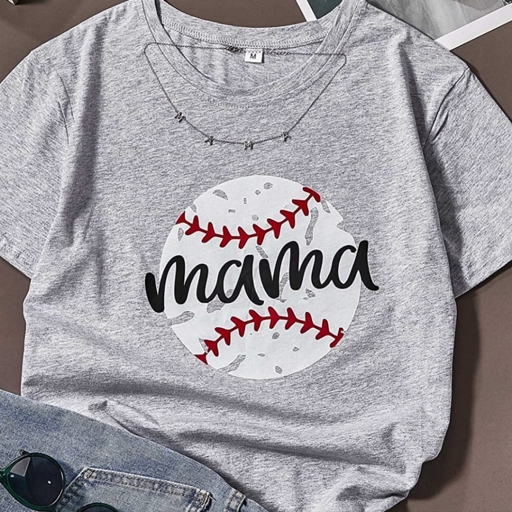 2 Pcs Women Baseball Mama Tee (Large) Mama Necklace Silver Adjustable - Picture 1 of 5